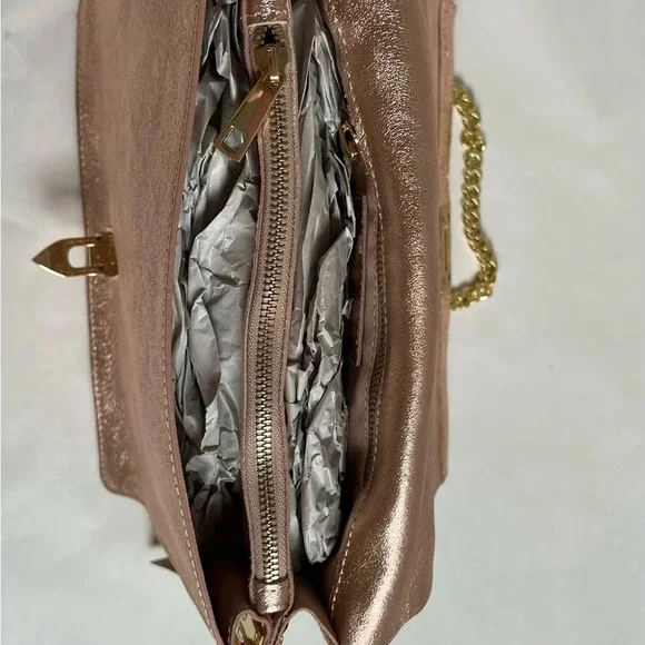 MARC ELLIS Leather Crossbody Shoulder Bag Metallic Pink Made in Italy - Picture 4 of 9